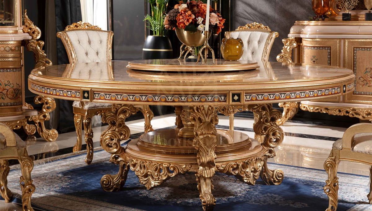 Royal Panamera Cream Hand Carved Teak Dining Table Set, Saharanpur, view 4