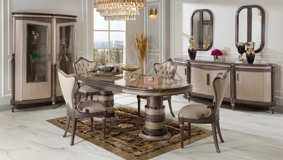 Royal Cassani Hand Carved Teak Dining Table Set, Saharanpur, Dining Table