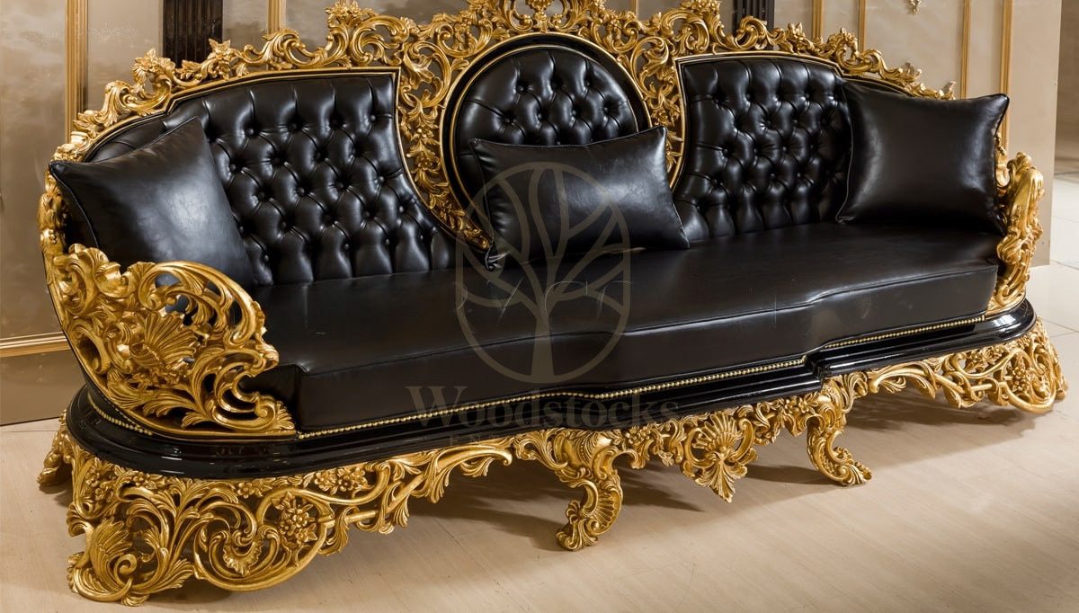 Royal Hazar Gold Leaf Hand Carved Teak Office Table, Saharanpur, view 3