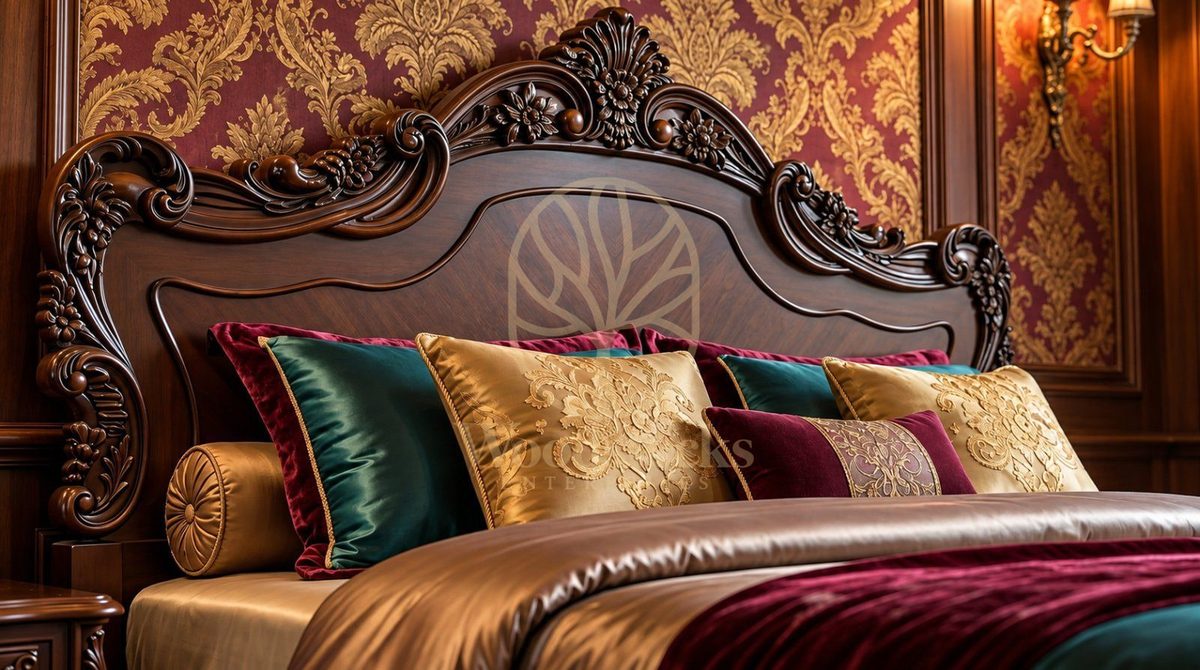 Maharaja Luxury Hand-Carved Teak King Bed IV, alternate view
