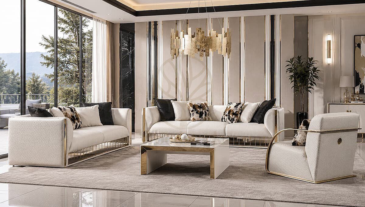 Luxury Rovena Gold Handcrafted Teak Sofa Set, Saharanpur, Sofa Set