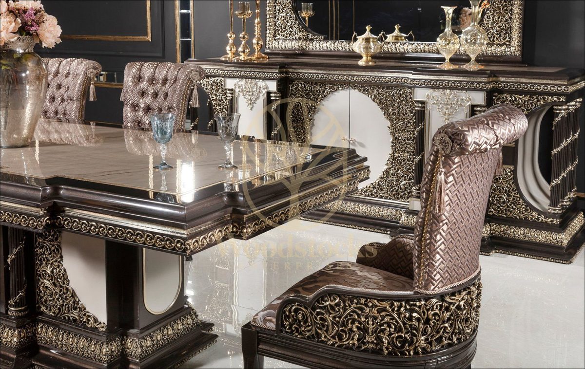 Teak Palace Brown and Gold Dining Set, view 4