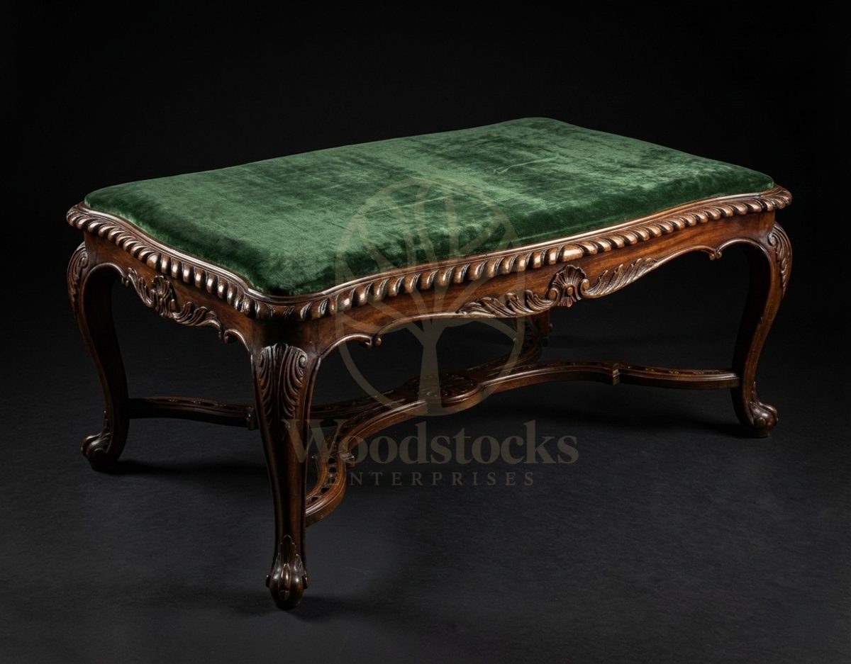 Royal Hand Carved Teak Salon Ottoman of the Hôtel de Soubise, Saharanpur, view 2