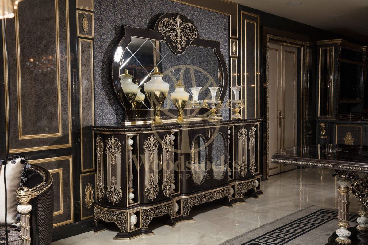 Teak Monaco Charcoal and Gold Console Table, alternate view