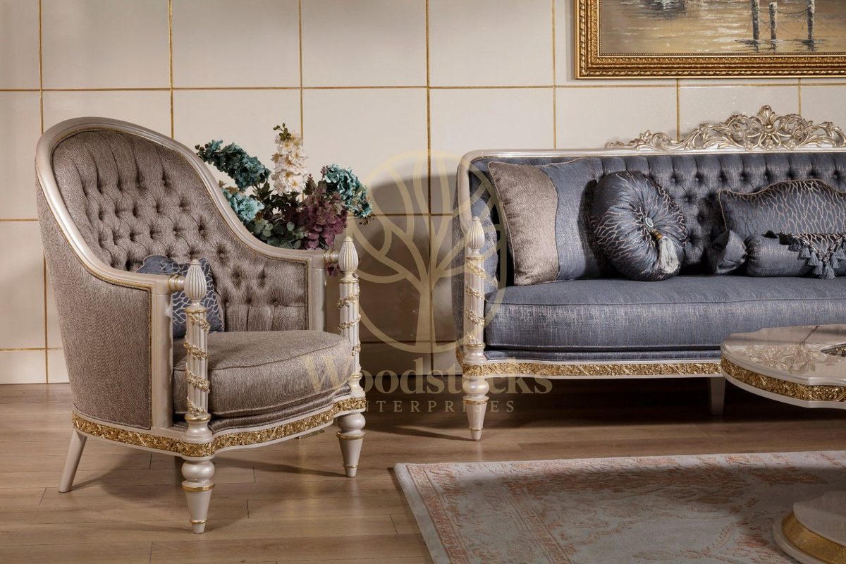 Teak Sarina Grey and Blue Sofa Set, alternate view