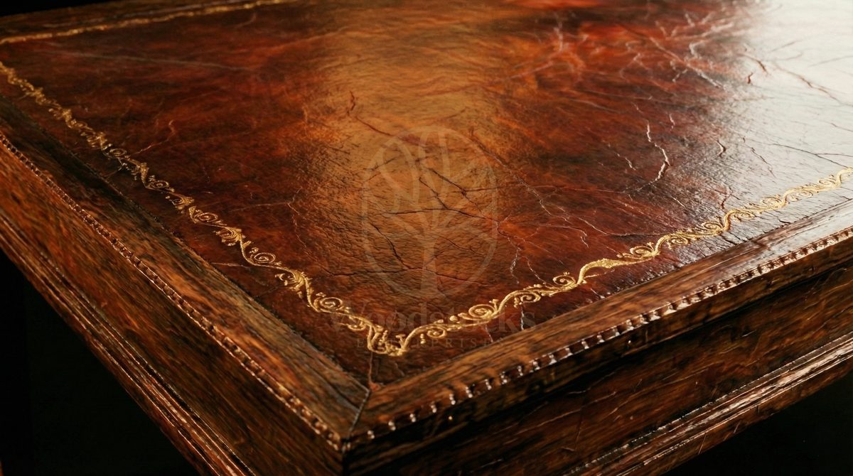 Luxury Teak Georgian Leather-Panel Coffee Table, Saharanpur, view 4