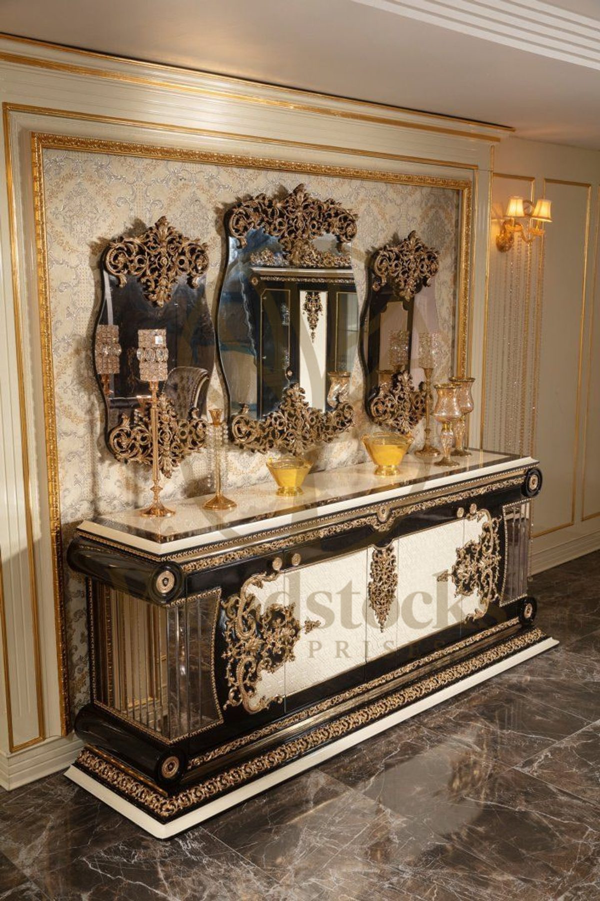 Teak Lyon Black and Gold Console Table, Console Table