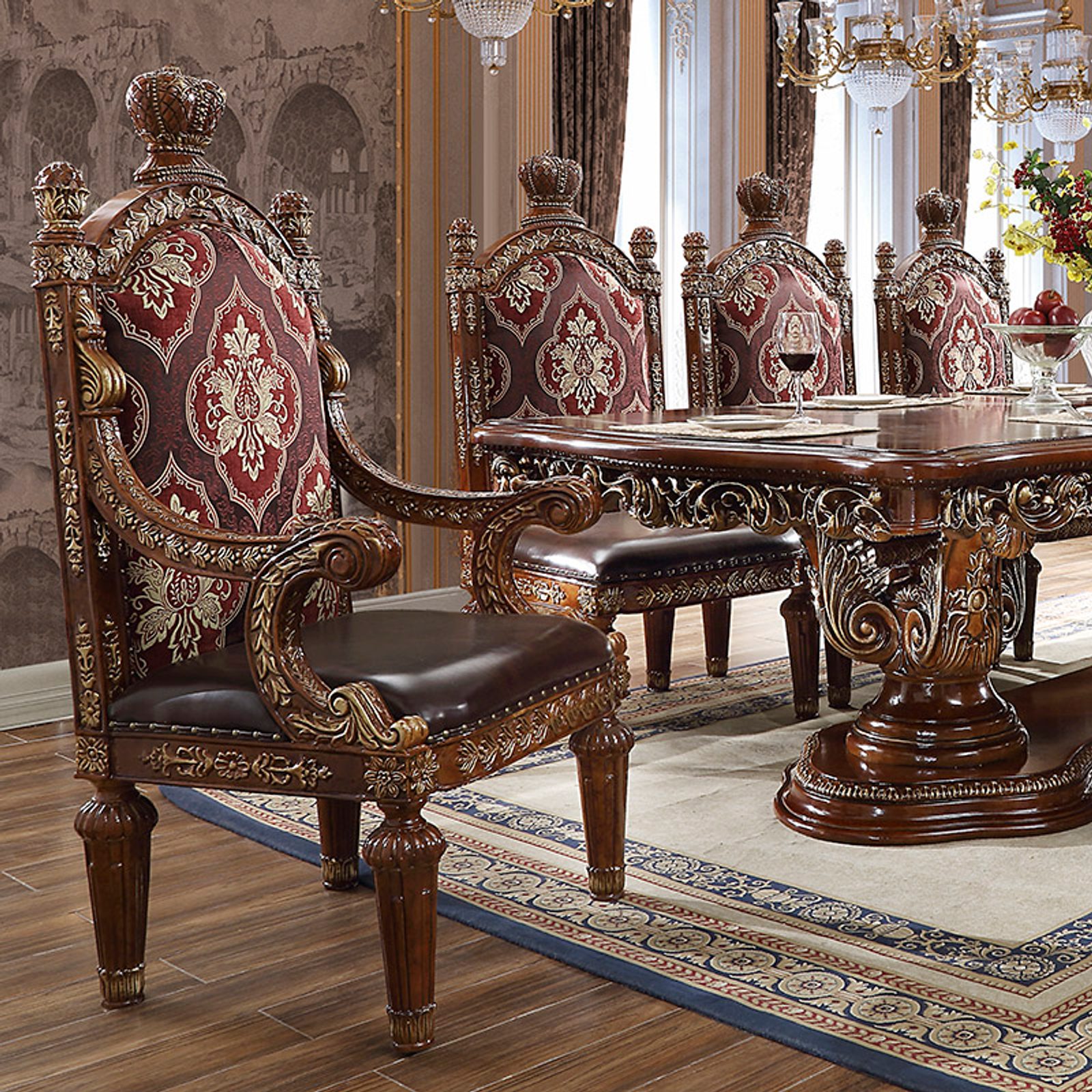 Teak Antique Gold Dining Chair, hand-carved to order at the Woodstocks workshop in Saharanpur