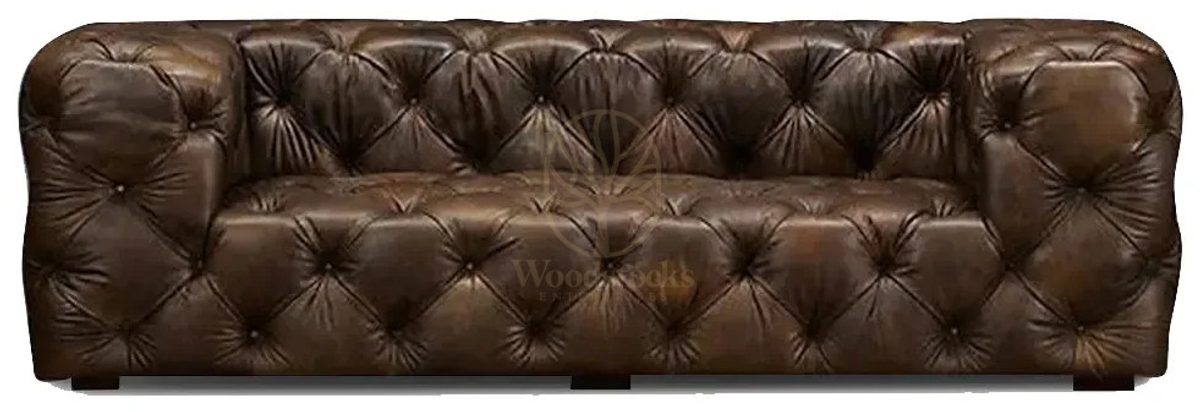 Royal Halifax Chesterfield Leather Hand Carved Teak Sofa Set, Saharanpur, Sofa Set