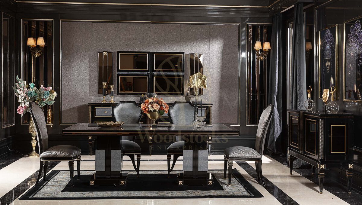 Luxury Caserta Grey Handcrafted Teak Dining Table Set, Saharanpur, view 2