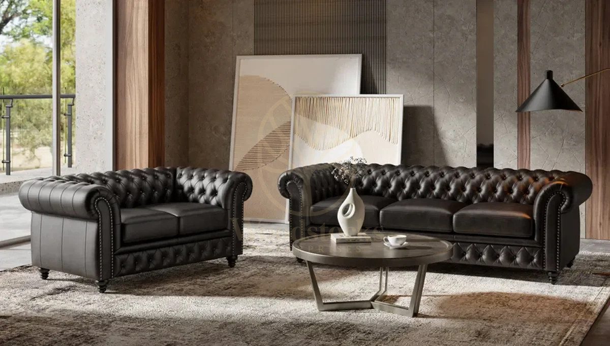 Royal Sofa Black Chesterfield Hand Carved Teak Sofa Set, Saharanpur, view 2