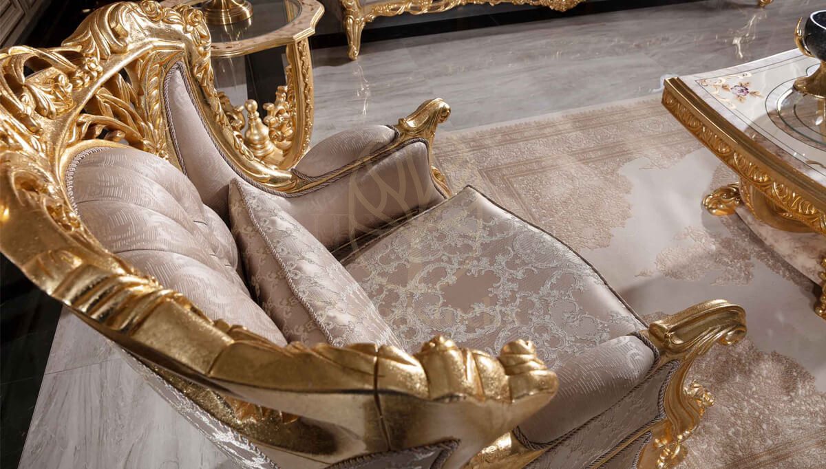 Royal Sultanahmet Gold Leaf Hand Carved Teak Sofa Set, Saharanpur, view 4