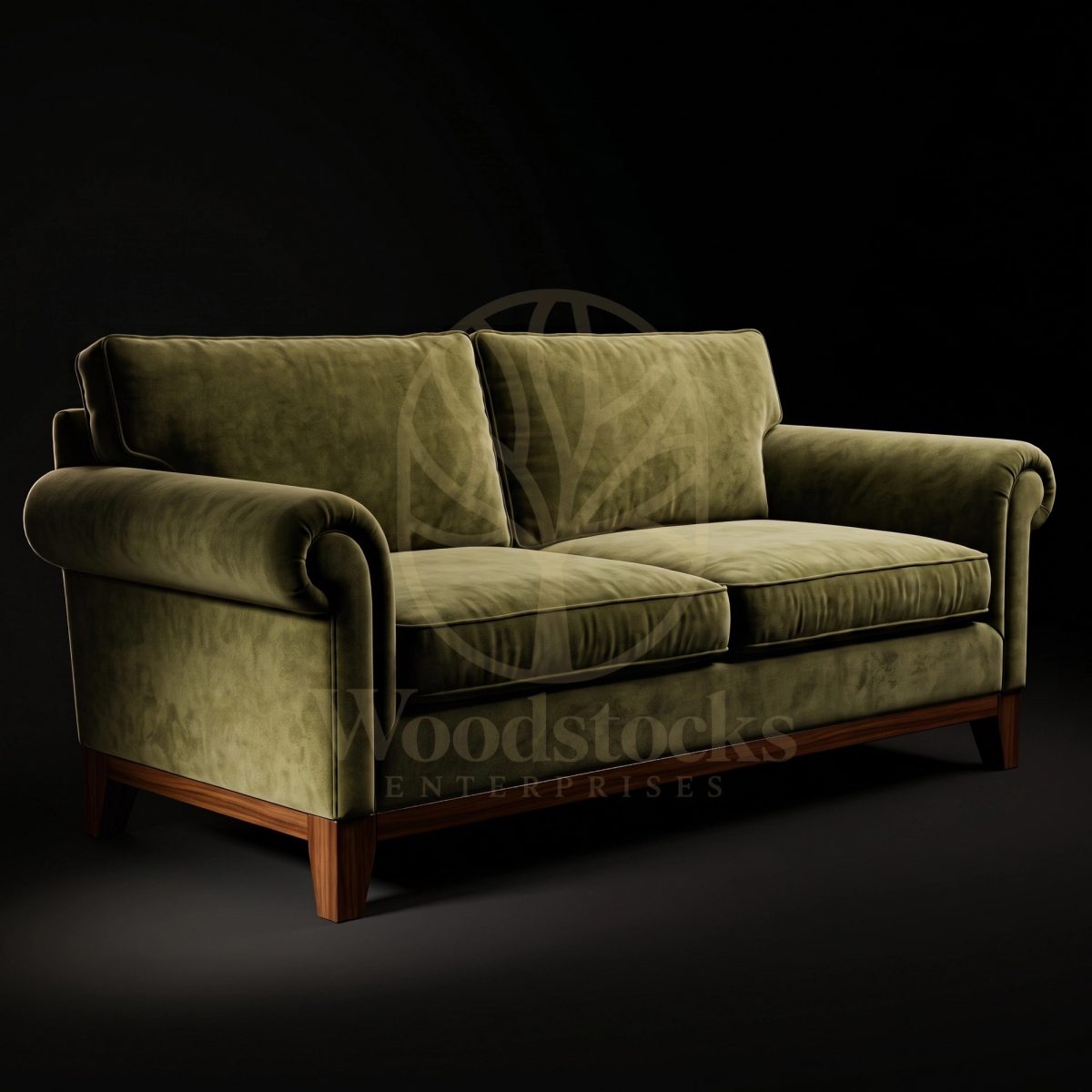 Luxury Teak Belgravia Moss Velvet Roll-Arm Sofa, Saharanpur, view 2