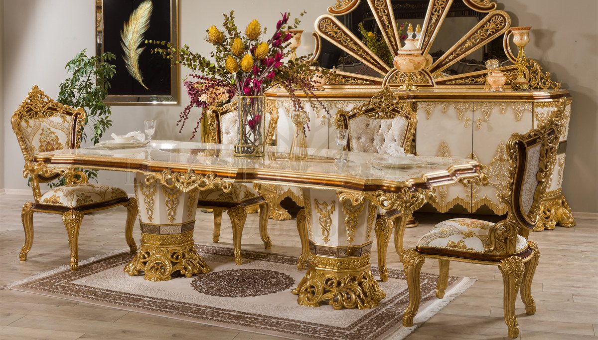 Royal Hurrem Hand Carved Teak Dining Table Set III, Saharanpur, view 2