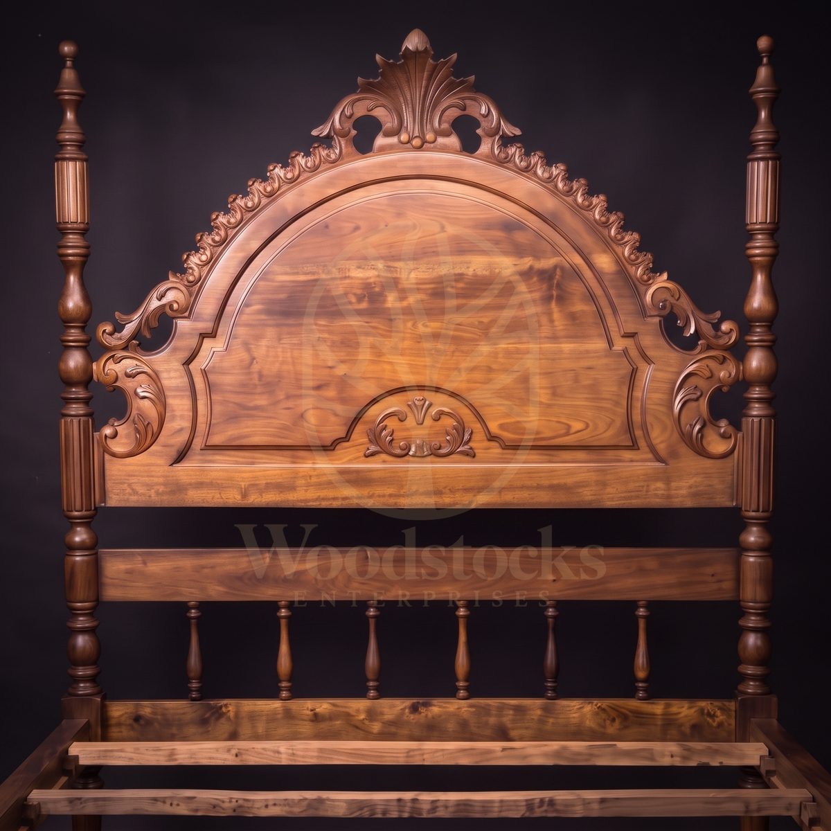 Royal Hand Carved Teak New Orleans Rococo Revival Four-Poster Bed, Saharanpur, view 3