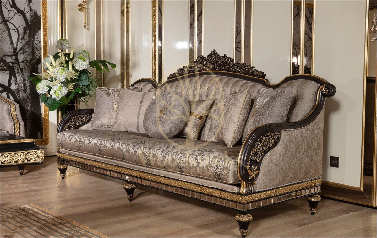 Teak Embroidered Silver Grey Sofa Set, view 5