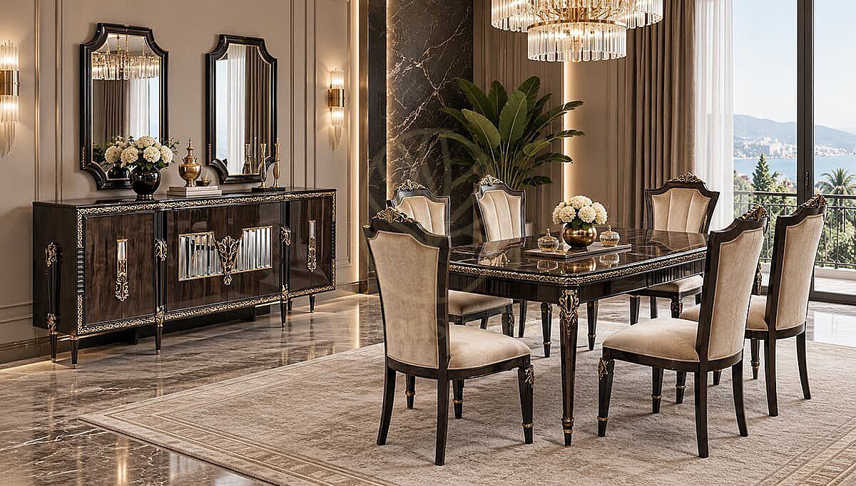Luxury Delmira Handcrafted Teak Dining Table Set, Saharanpur, Dining Table
