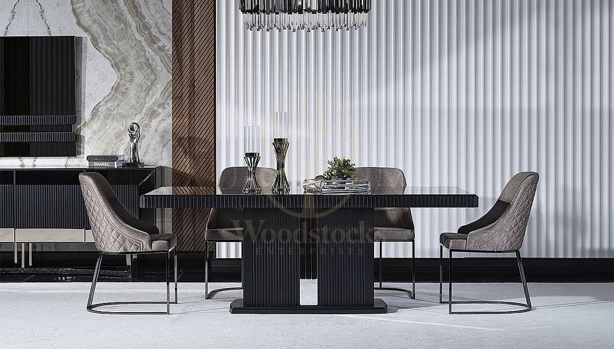 Luxury Savena Anthracite Handcrafted Teak Dining Table Set, Saharanpur, view 2