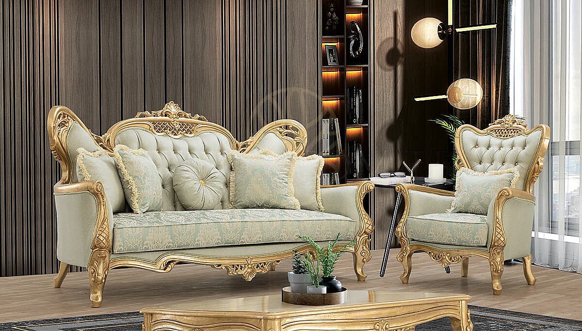 Luxury Alessa Gold Handcrafted Teak Sofa Set, Saharanpur, view 3