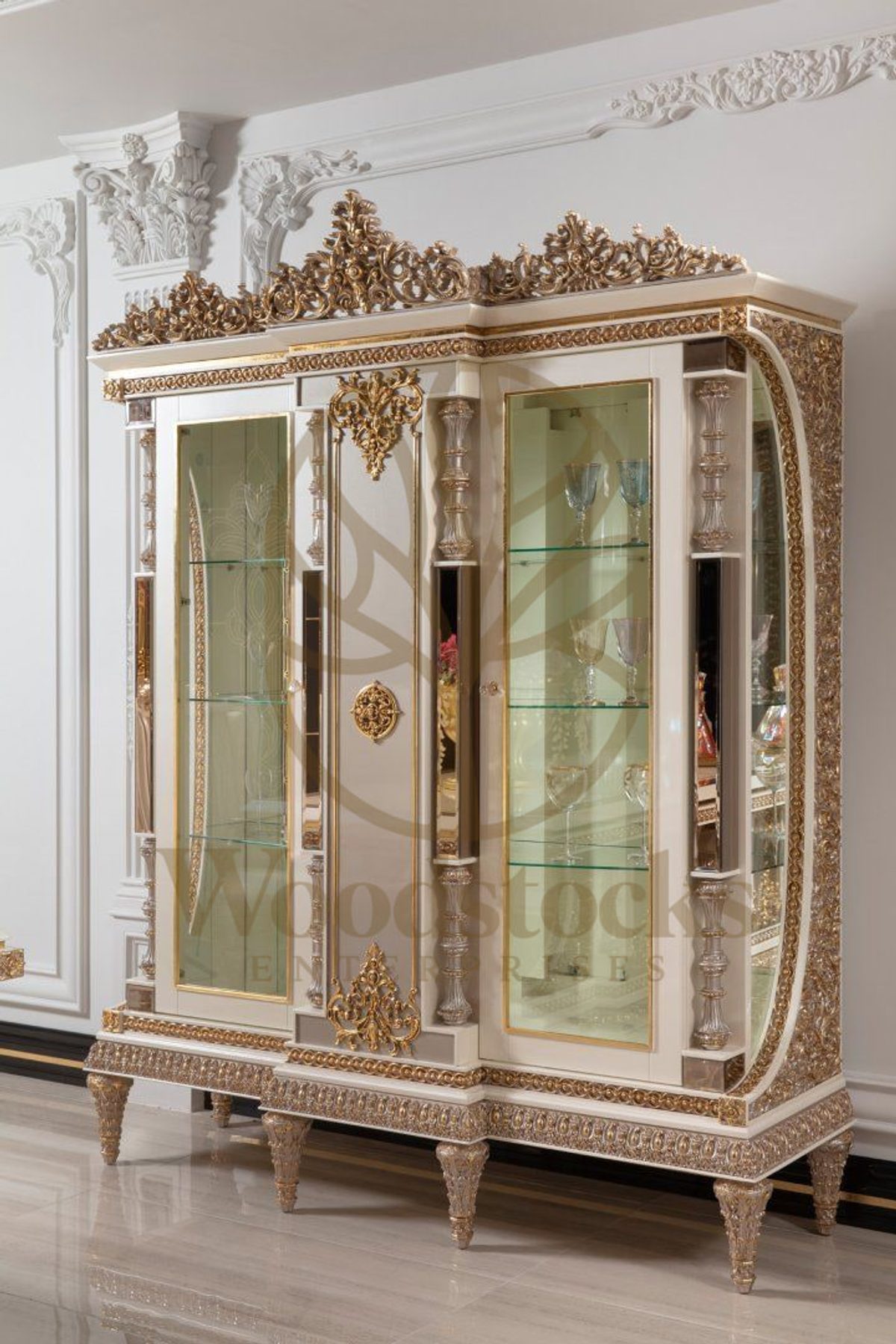 Teak Ornate Cream and Gold Dining Set, view 12