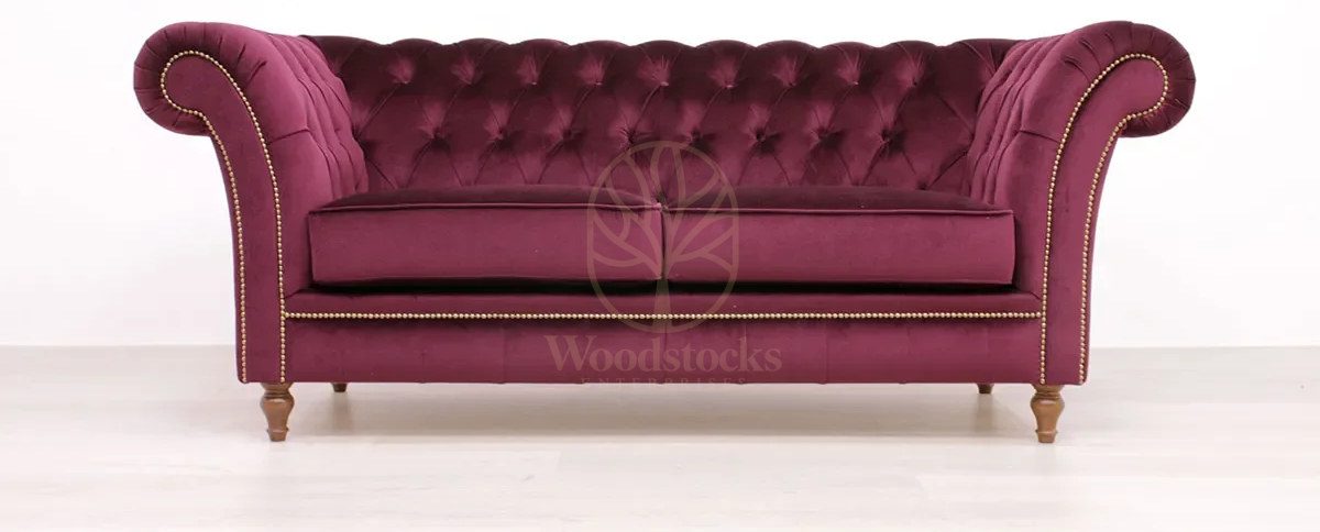 Royal Luna Chesterfield Velvet Hand Carved Teak Sofa Set, Saharanpur, Sofa Set