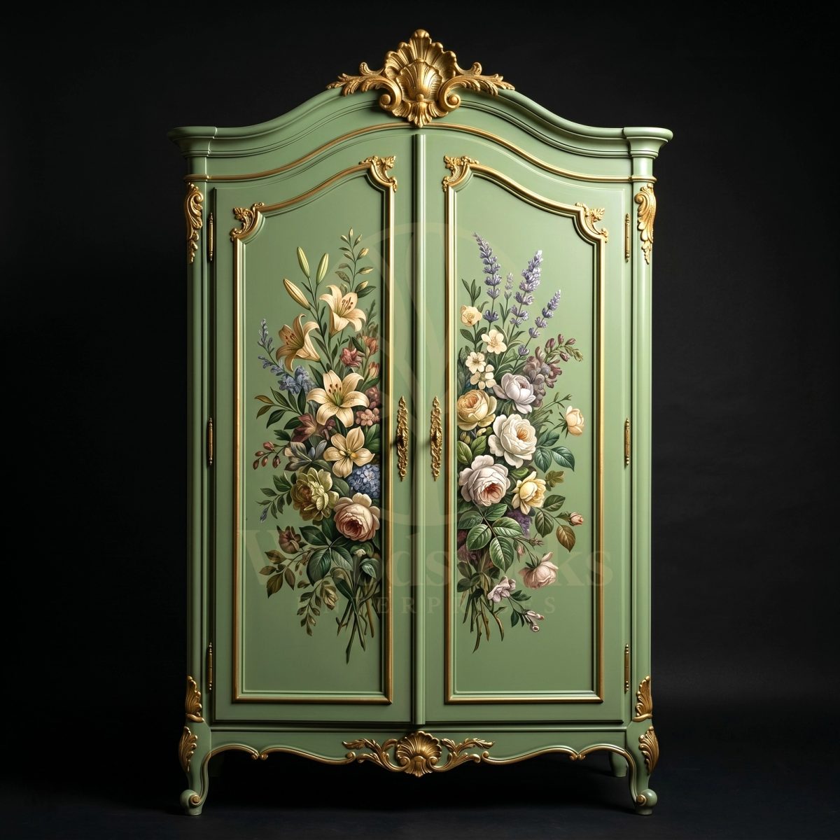 Royal Teak Armoire aux Fleurs de Provence, Saharanpur, Almirah Wardrobe