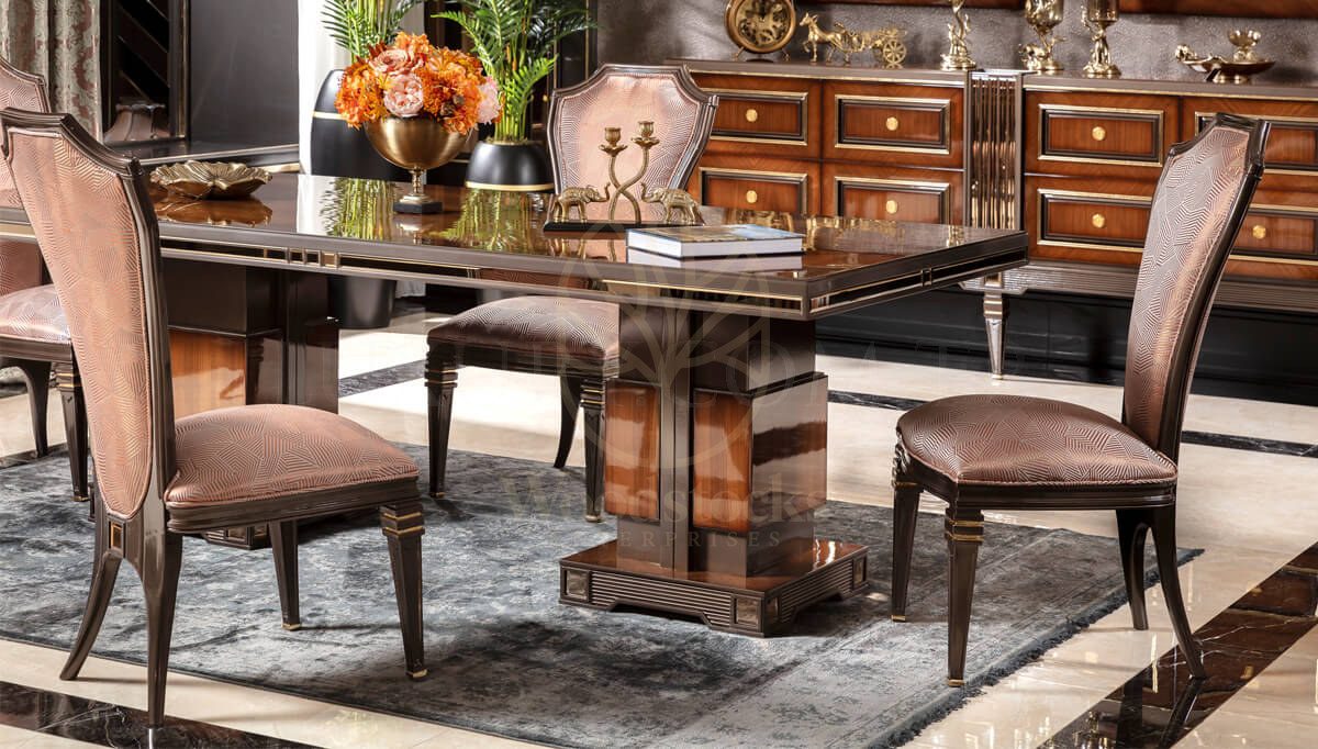 Royal Caserta Bronze Hand Carved Teak Dining Table Set, Saharanpur, view 3