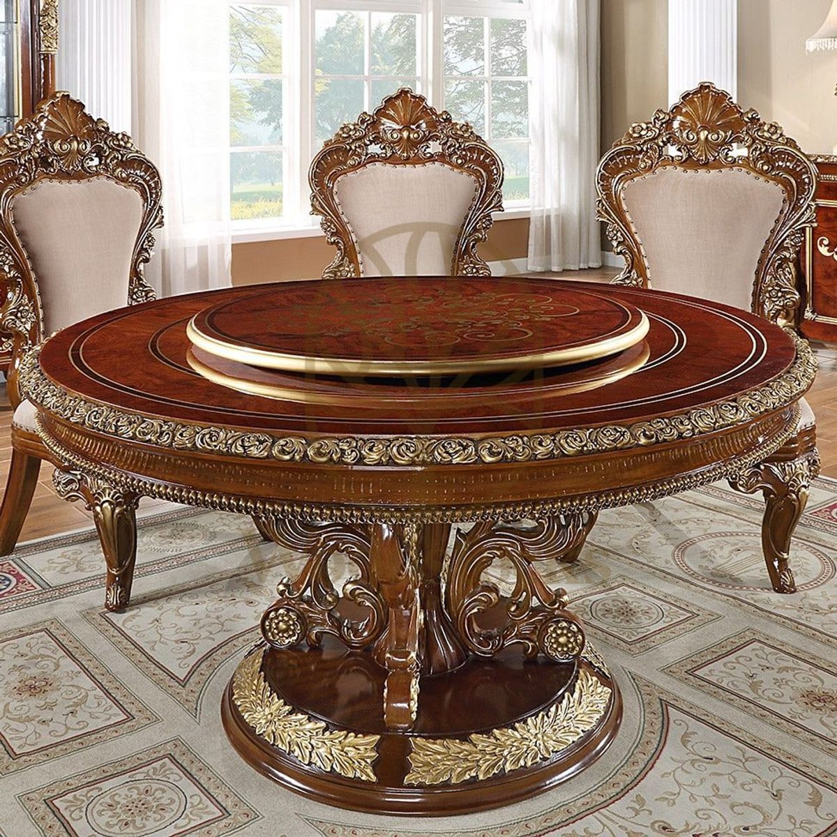 Teak Antique Gold Dining Table Set, alternate view