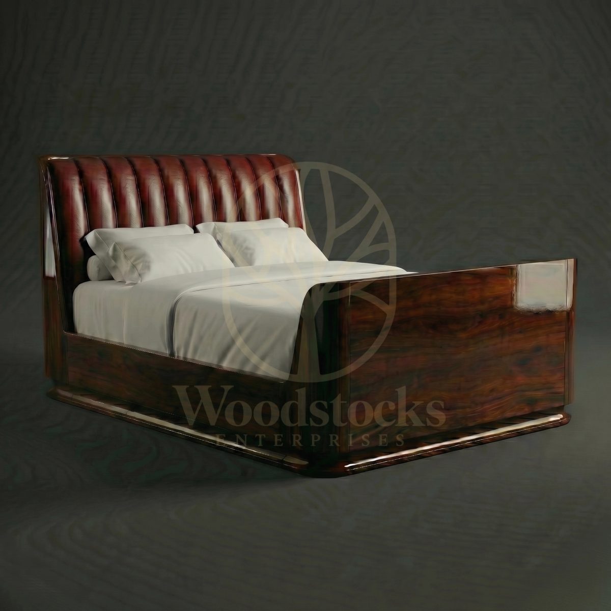 Luxury Teak Miami Streamline Moderne Leather Bed, Saharanpur, King Size Bed