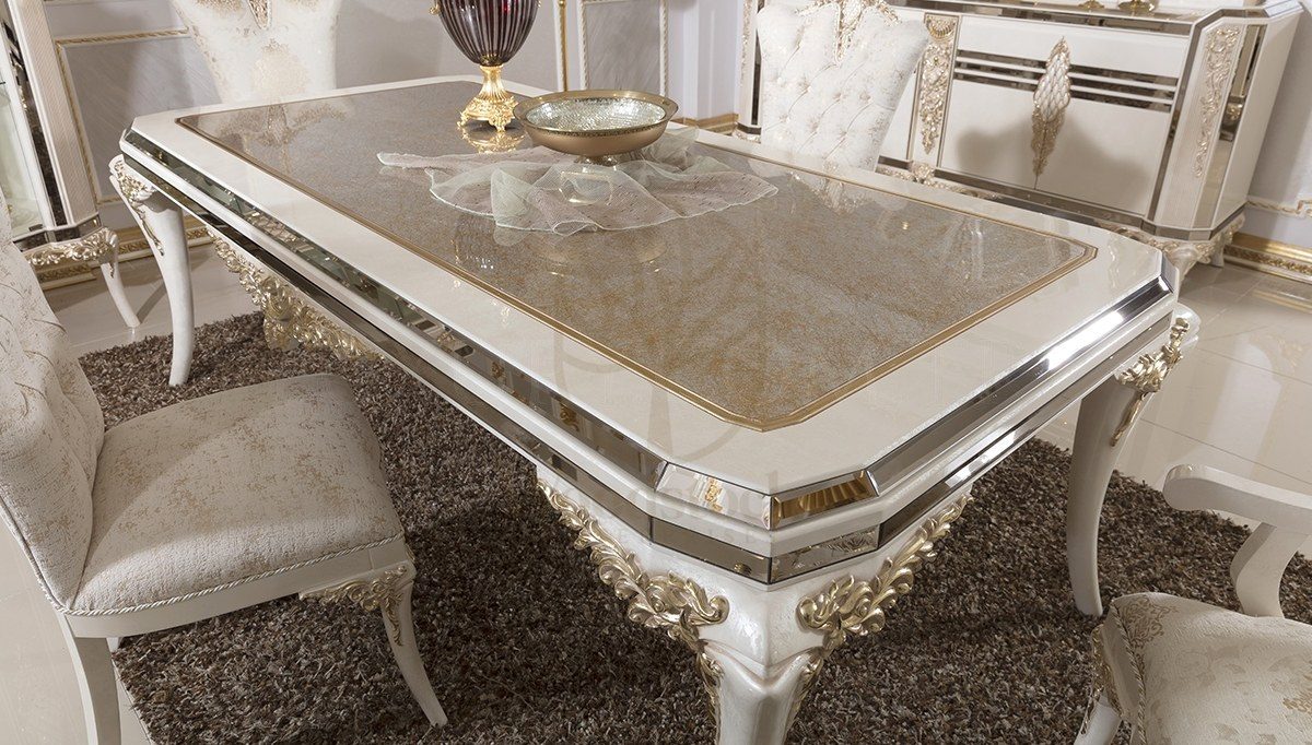 Royal Rabesa White Hand Carved Teak Dining Table Set, Saharanpur, view 9