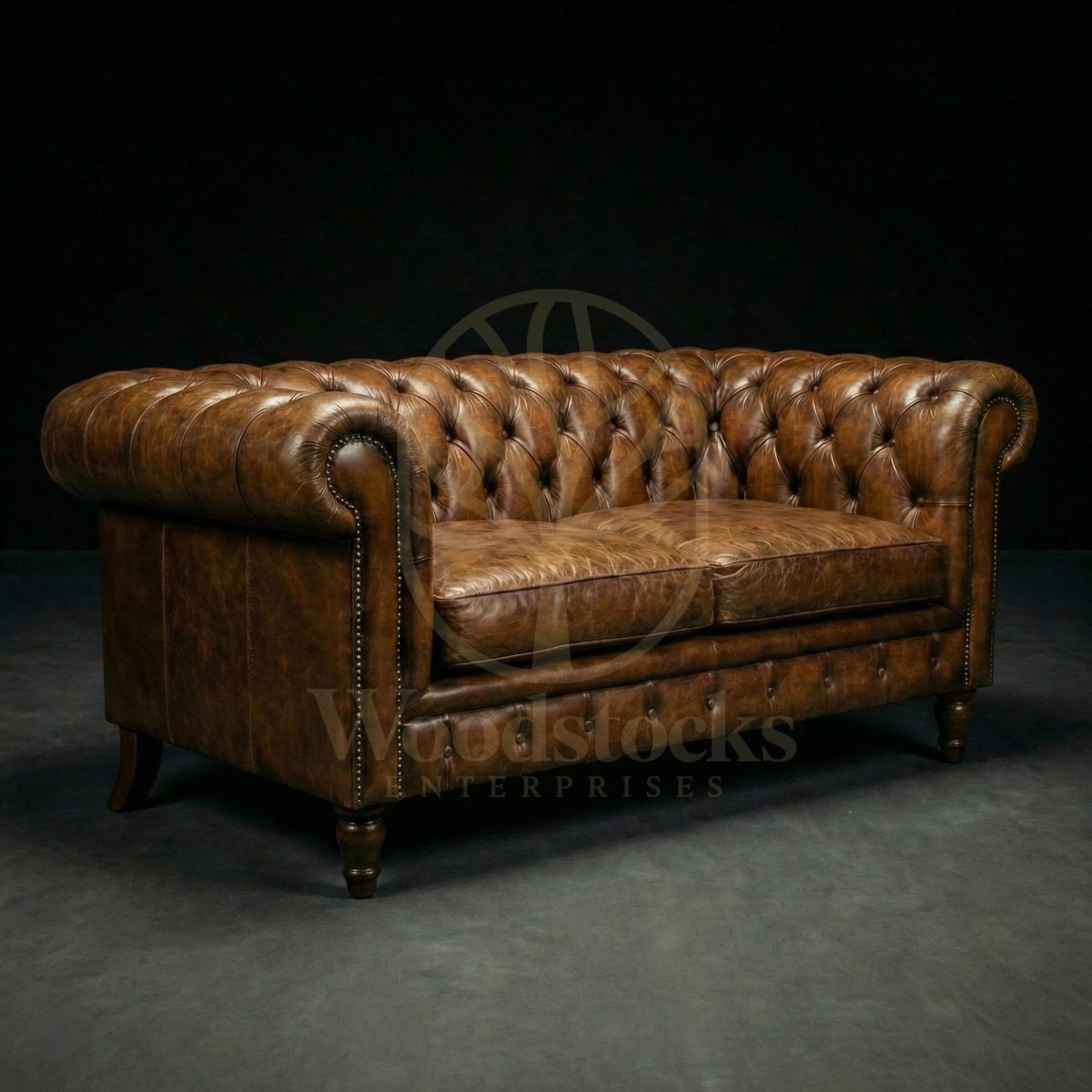 Luxury Teak Westminster Gentleman’s Chesterfield Two Seater Leather Sofa, Saharanpur, view 2