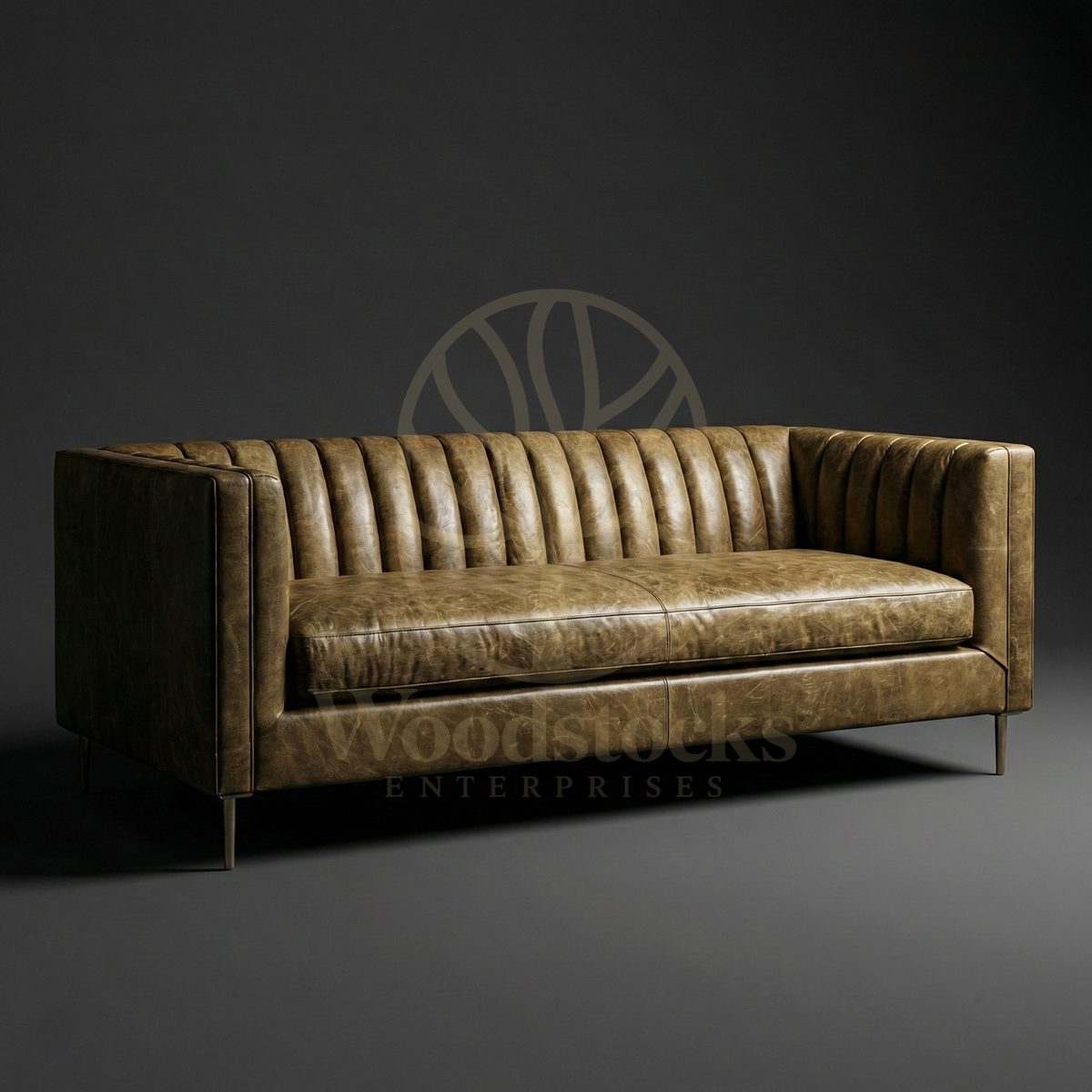 Luxury Teak Parma Atelier Channel Tufted Leather Sofa, Saharanpur, view 2