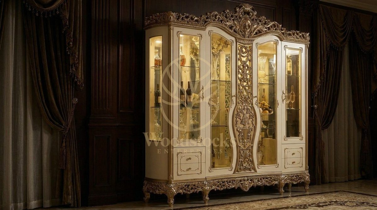Teak Luxury Gold China Cabinet, view 4