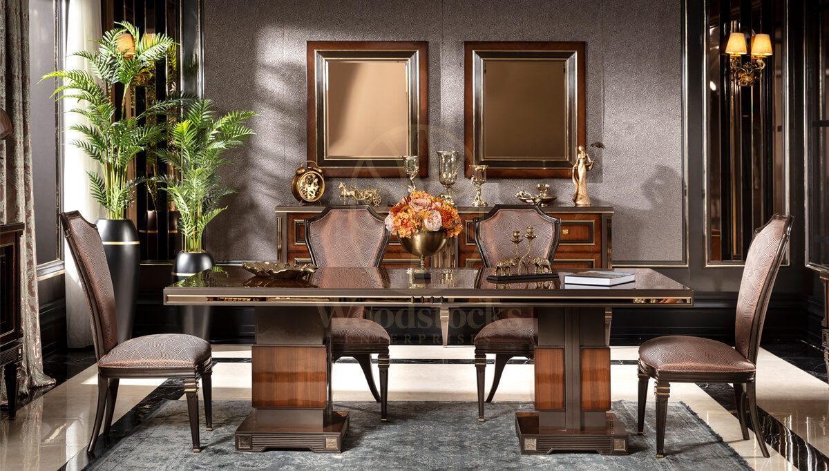 Royal Caserta Bronze Hand Carved Teak Dining Table Set, Saharanpur, view 2
