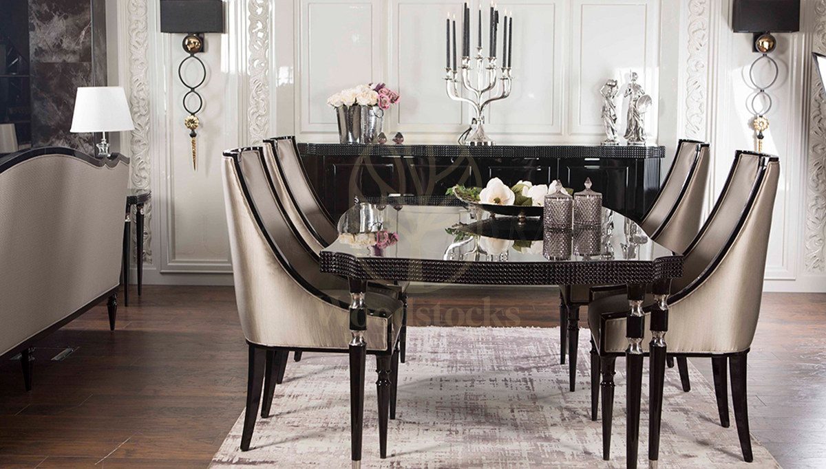 Luxury Belovis Art Deco Handcrafted Teak Dining Table Set, Saharanpur, view 5