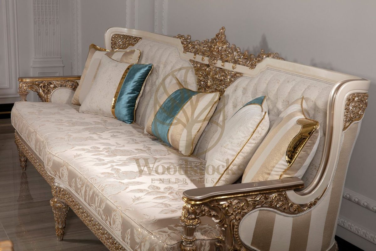Teak Ornate Cream and Gold Throne Sofa Set, view 11