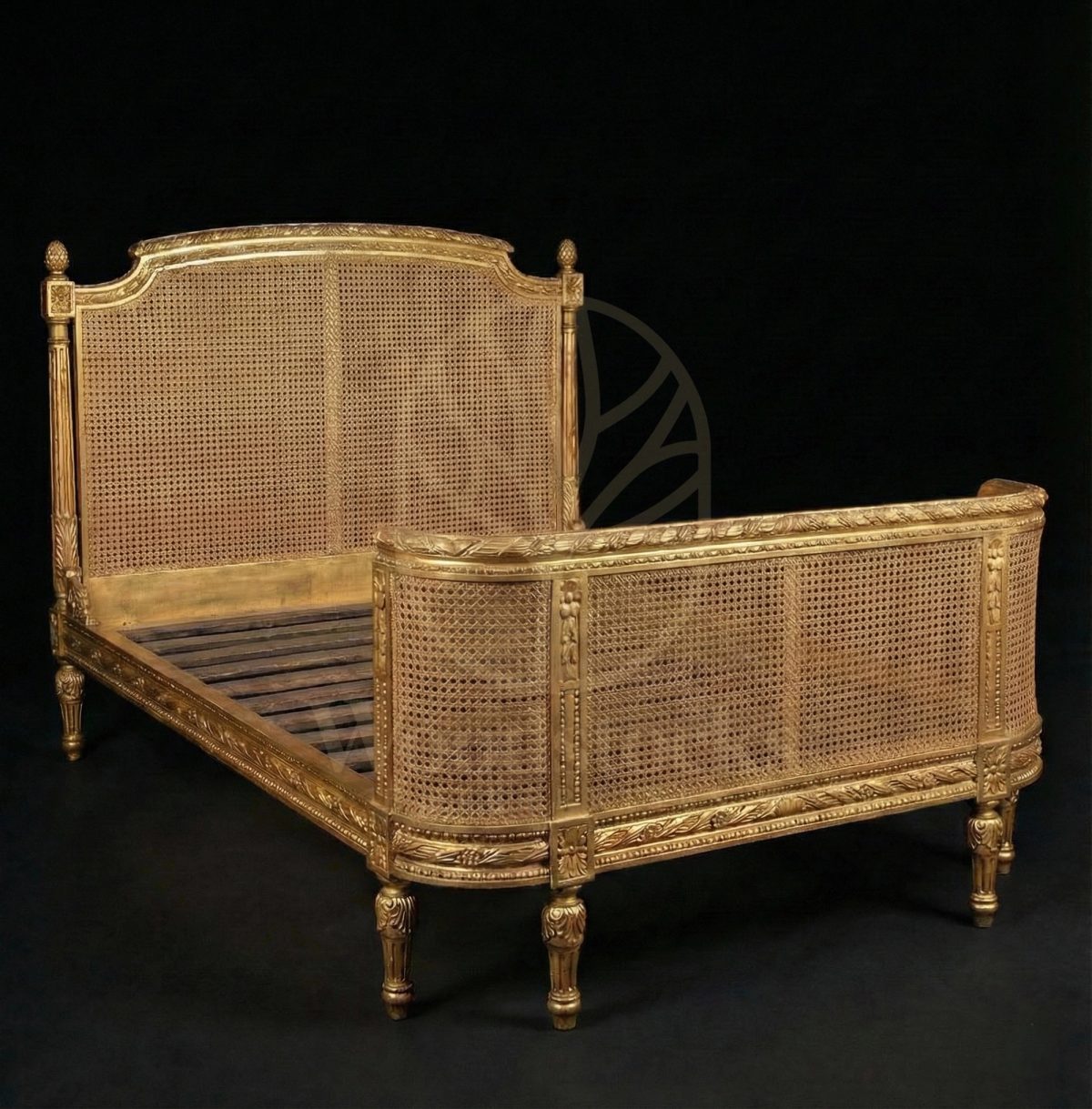 Royal Hand Carved Teak Gilded Parisian Salon Bed, Saharanpur, view 2