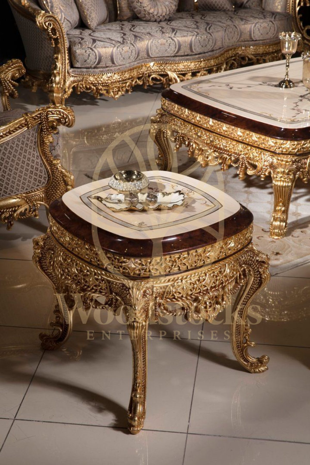 Teak Sovereign Antique Gold Square Center Table, Center Table