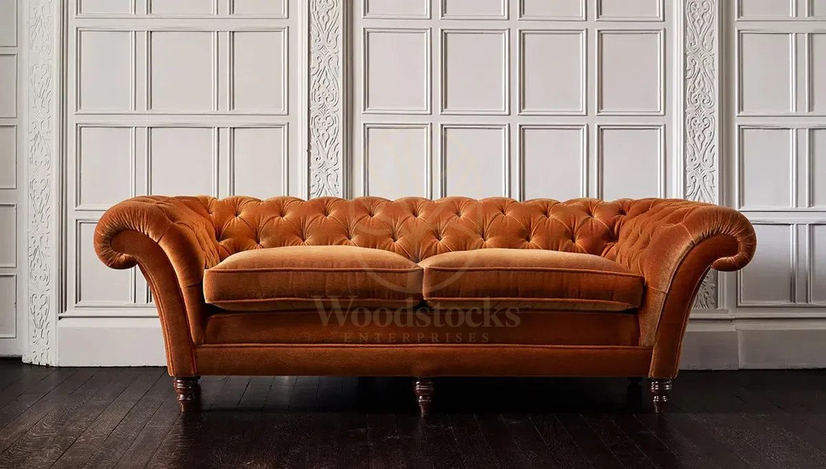 Royal Chesterfield Velvet Hand Carved Teak Sofa Set, Saharanpur, Sofa Set