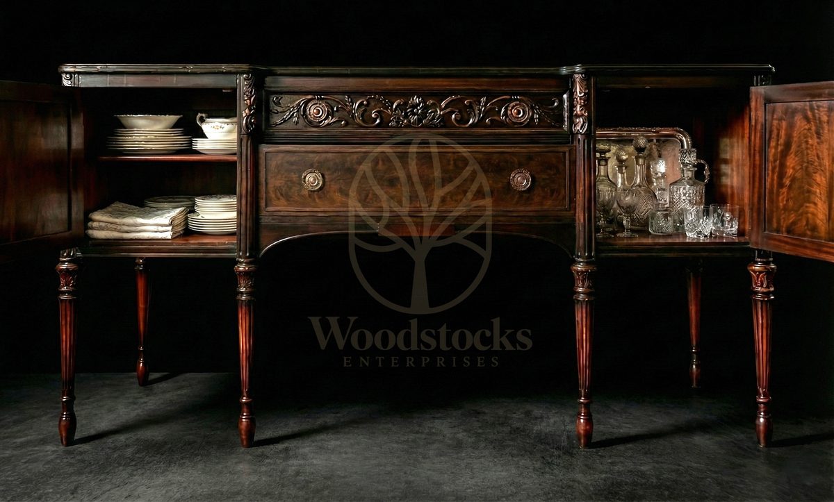 Hand Carved Teak Somerset Acanthus-Rosette Banquet Console, Saharanpur, view 2