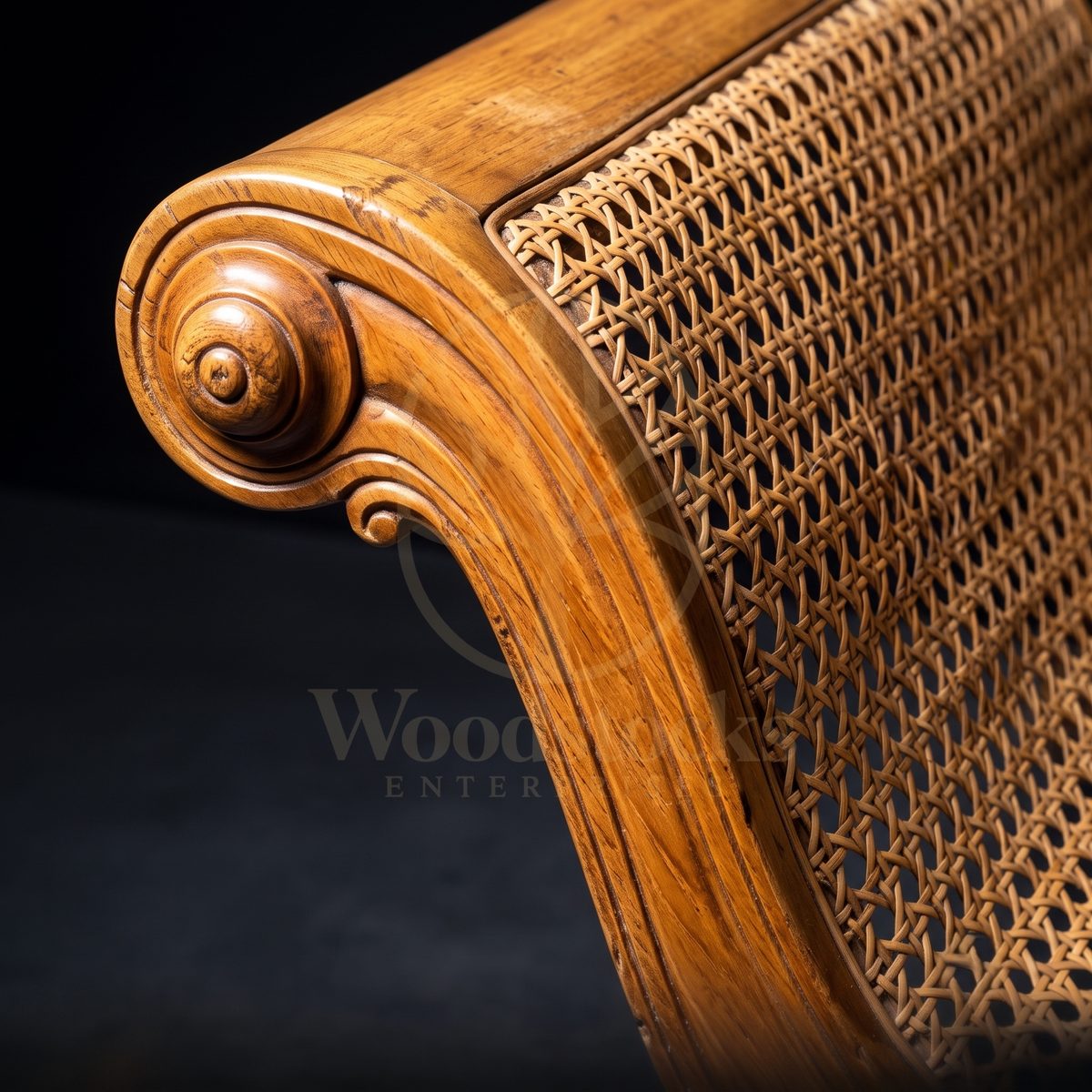 Luxury Teak Pondichéry Double-Scroll Cane Daybed, Saharanpur, view 3
