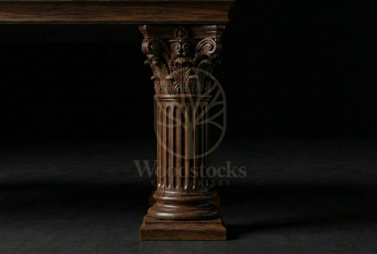 Hand Carved Teak Corinthian Tribunal Table, Saharanpur, view 2