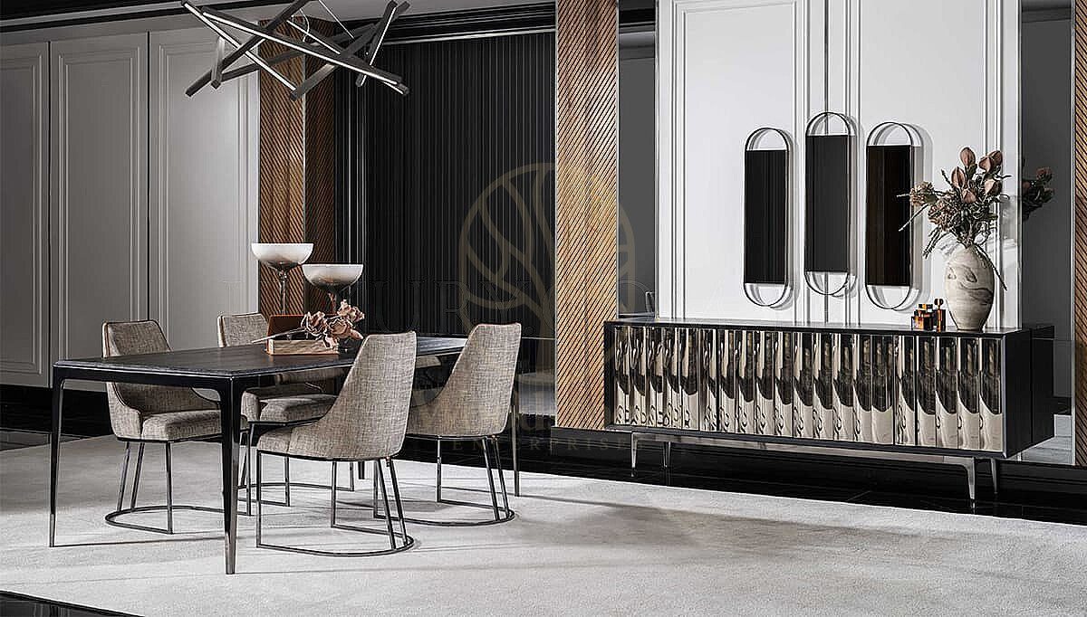 Luxury Liverno Black Brown Handcrafted Teak Dining Table Set, Saharanpur, view 3