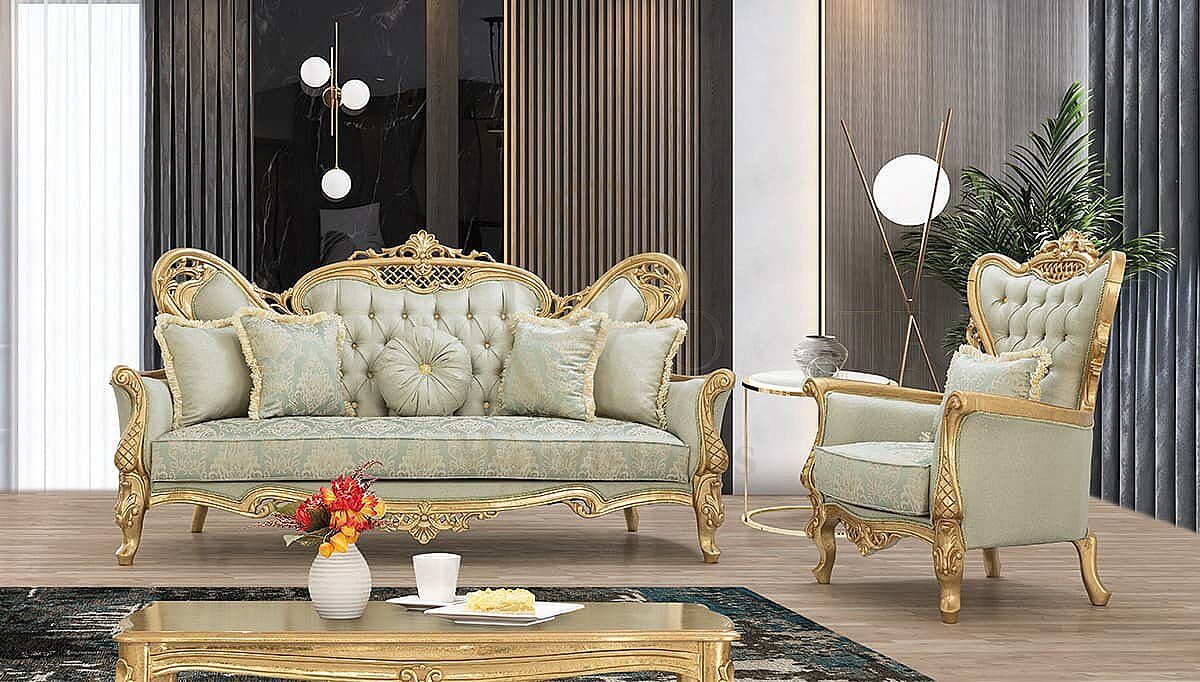 Luxury Alessa Gold Handcrafted Teak Sofa Set, Saharanpur, view 2