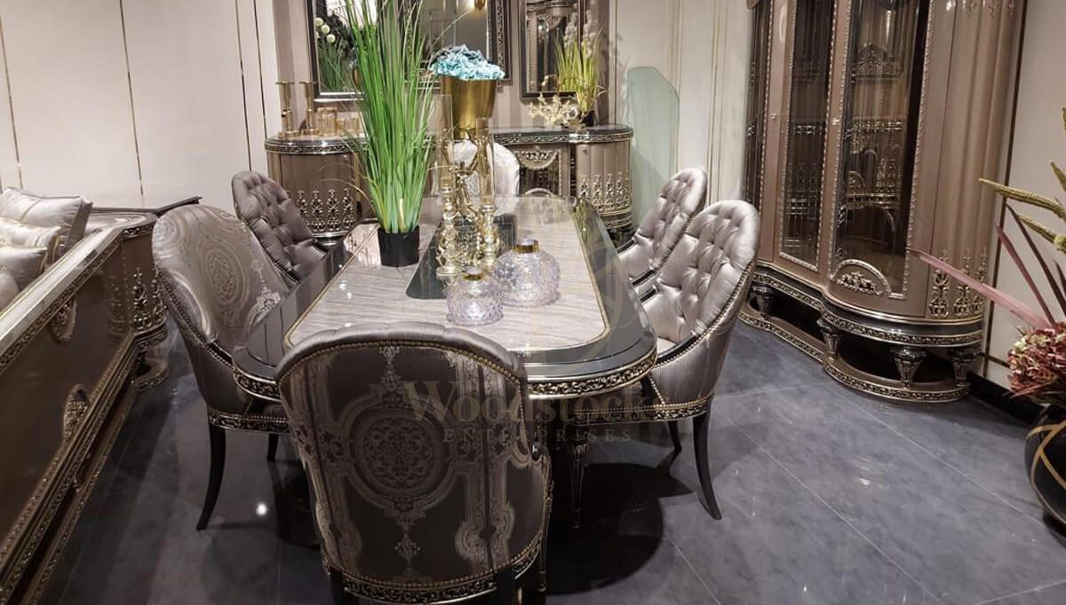 Royal Aliye Hand Carved Teak Dining Table Set, Saharanpur, Dining Table