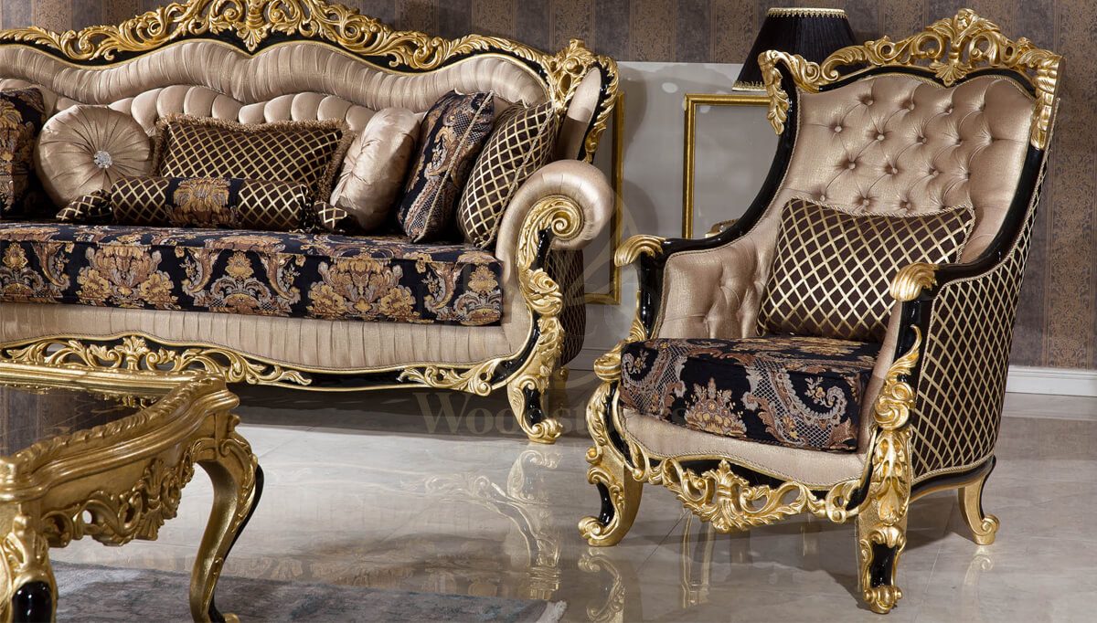 Royal Mecidiye Black Hand Carved Teak Sofa Set, Saharanpur, view 7