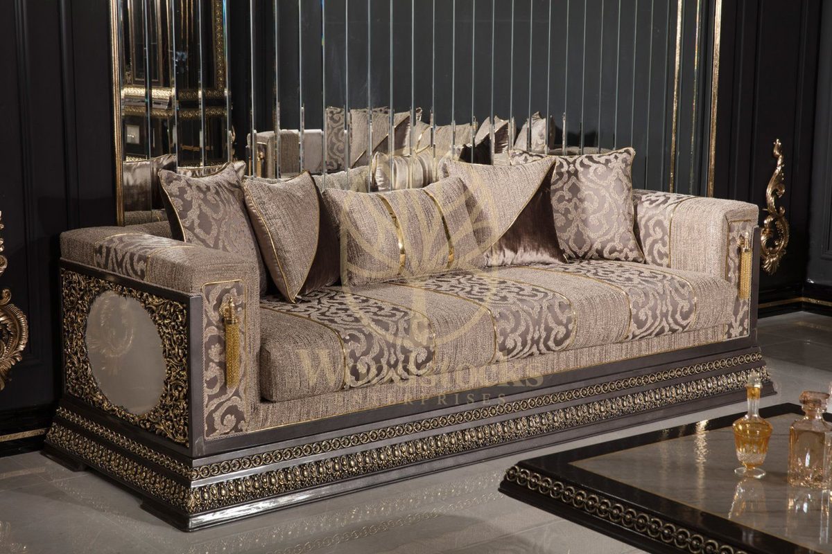 Teak Imperial Grey and Silver Tufted Sofa Set, view 10