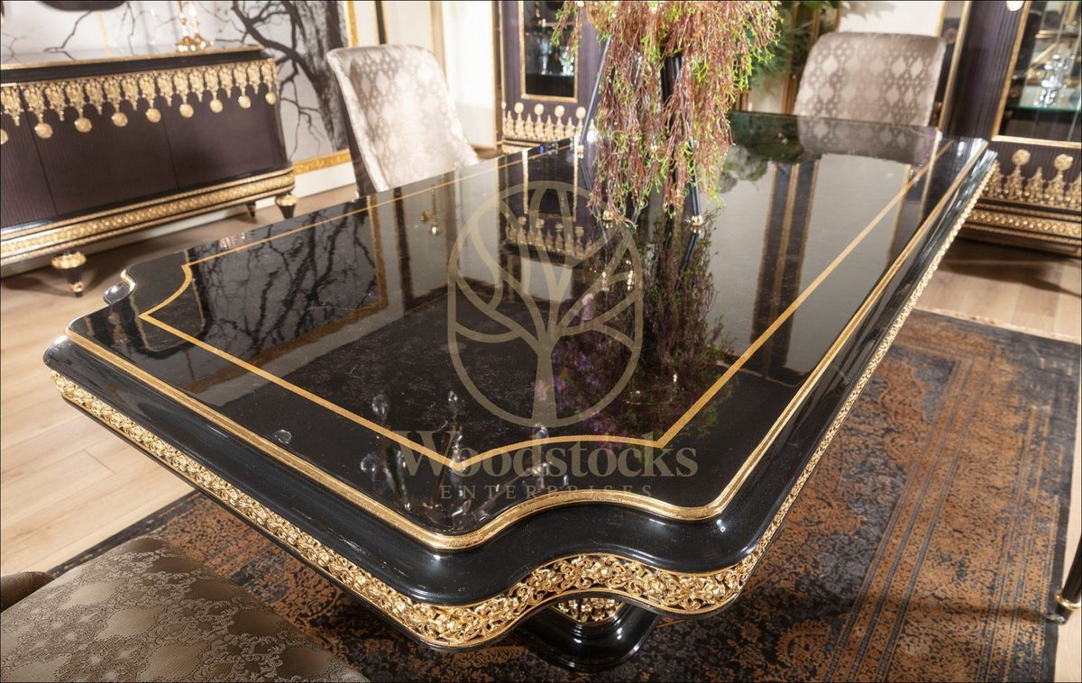 Teak Embroidered Black and Gold Dining Set, view 3