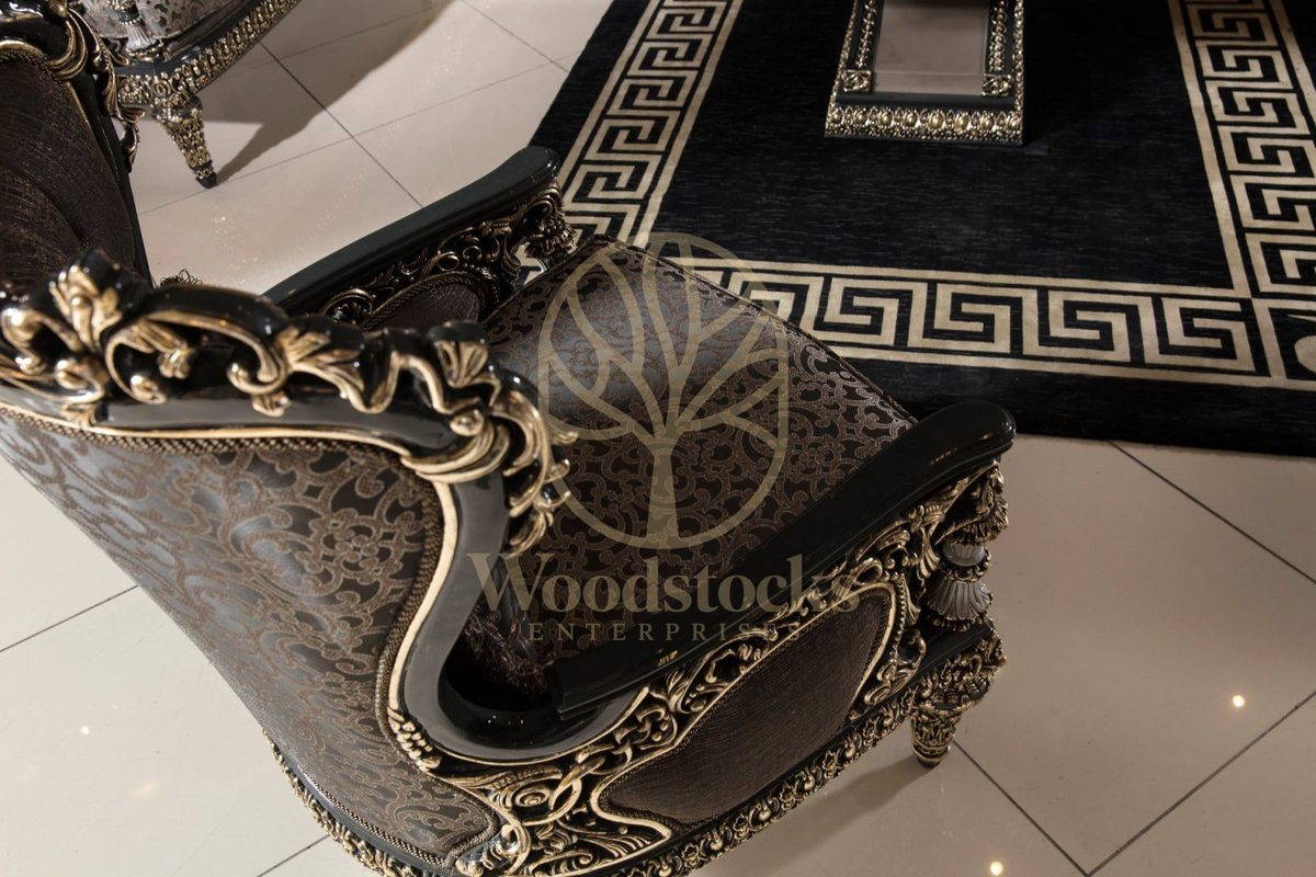 Teak Ornate Sage Green and Gold Sofa Set, view 16