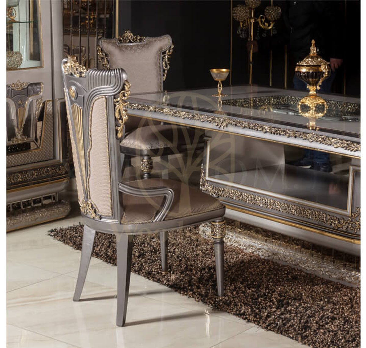 Royal Salerno Hand Carved Teak Dining Table Set, Saharanpur, view 7
